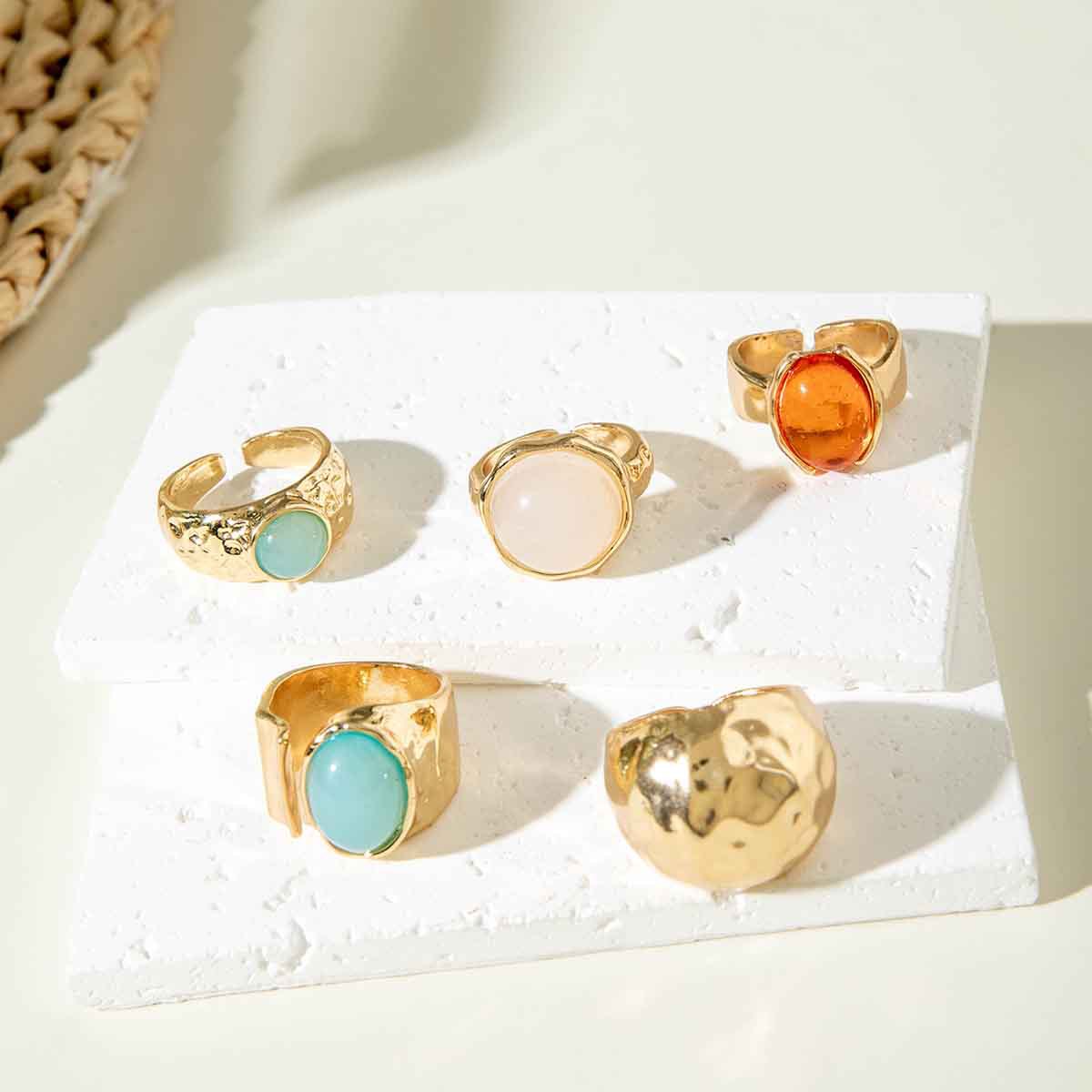 Wholesale Vintage Gemstone Irregular Ring Set